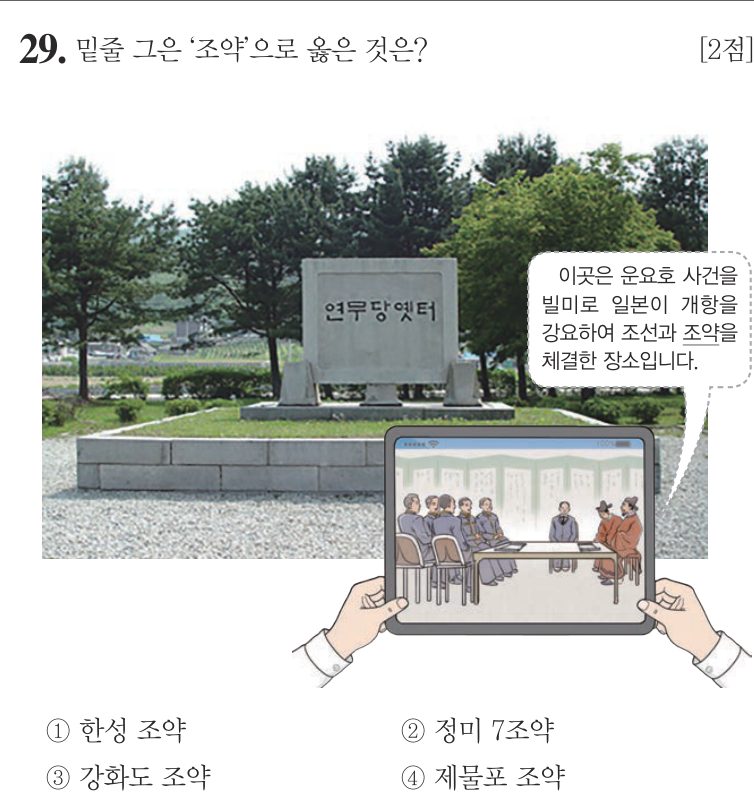 29번 문항: 밑줄 그은 ‘조약’으로 옳은 것은?