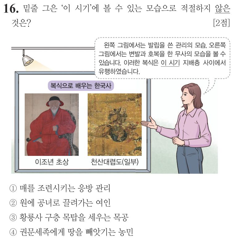 16번 문항: 밑줄 그은 ‘이 시기’에 볼 수 있는 모습으로 적절하지 않은 것은?