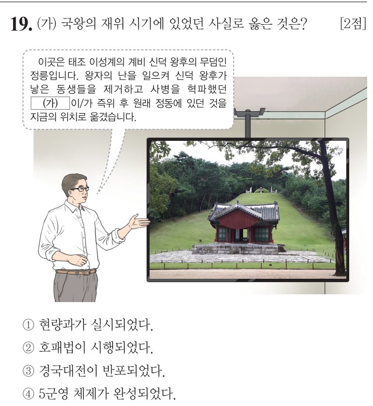 19번 문항: (가) 국왕의 재위 시기에 있었던 사실로 옳은 것은?