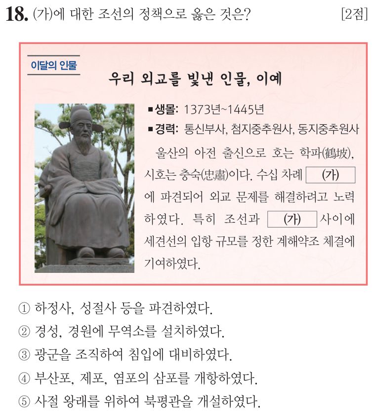 18번 문항: (가)에 대한 조선의 정책으로 옳은 것은?