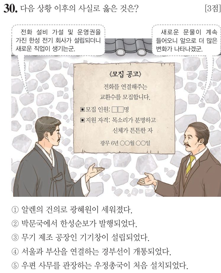 30번 문항: 다음 상황 이후의 사실로 옳은 것은?