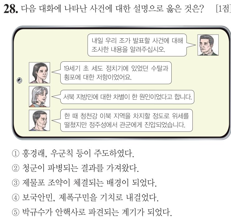 28번 문항: 다음 대화에 나타난 사건에 대한 설명으로 옳은 것은?
