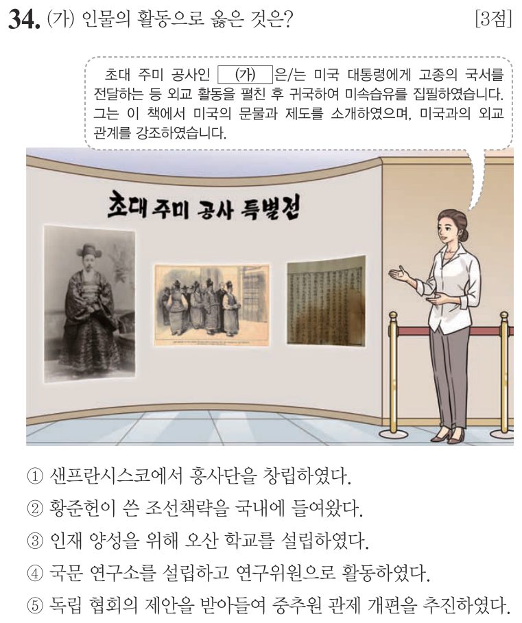 34번 문항: (가) 인물의 활동으로 옳은 것은?