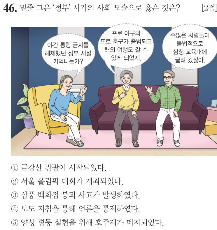 46번 문항: 밑줄 그은 ‘정부’ 시기의 사회 모습으로 옳은 것은?