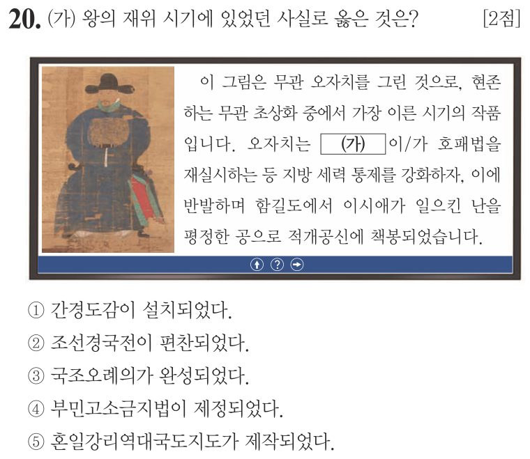 20번 문항: (가) 왕의 재위 시기에 있었던 사실로 옳은 것은?