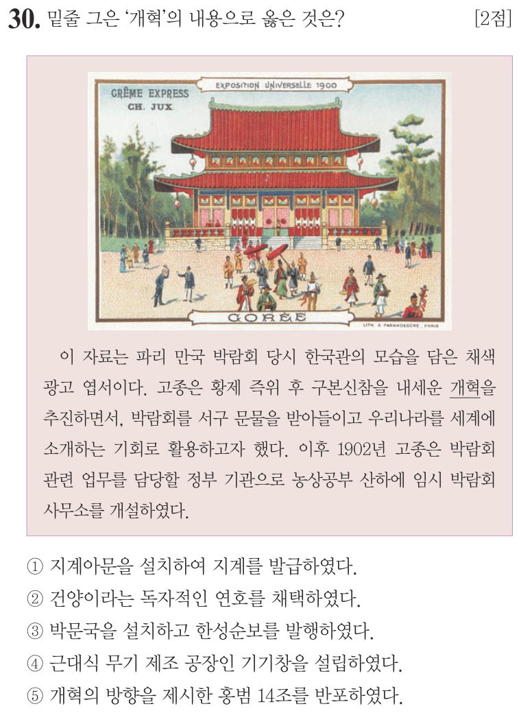 30번 문항: 밑줄 그은 '개혁'의 내용으로 옳은 것은?
