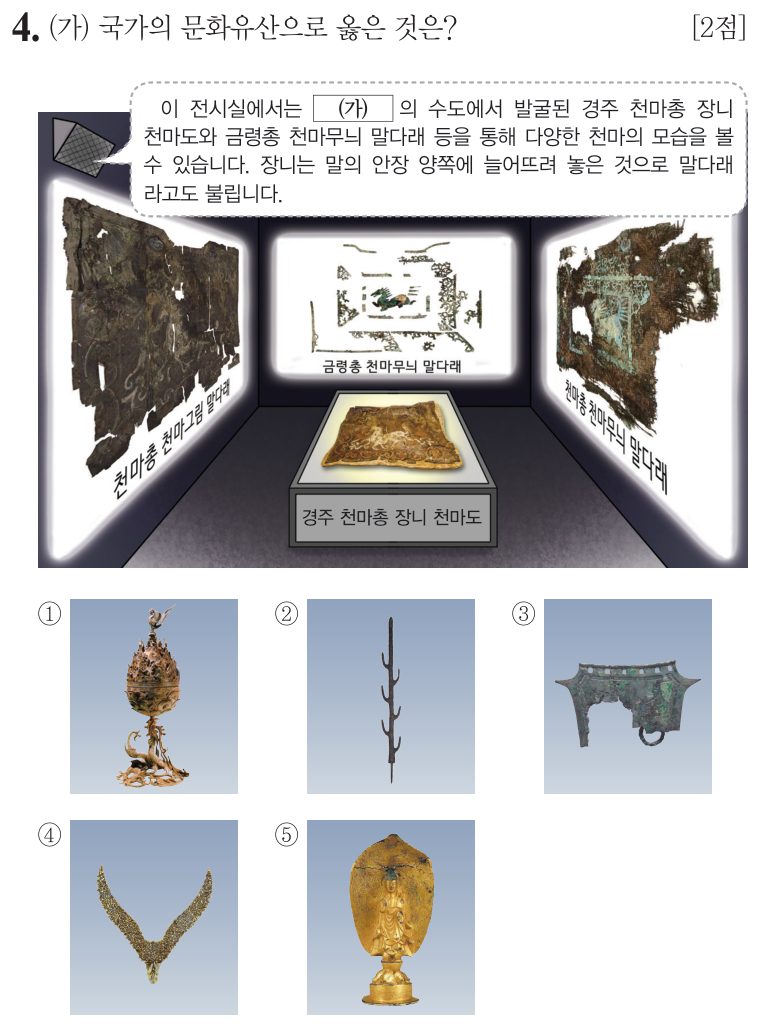 4번 문항: (가) 국가의 문화유산으로 옳은 것은?