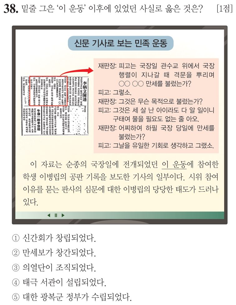 38번 문항: 밑줄 그은 '이 운동' 이후에 있었던 사실로 옳은 것은?